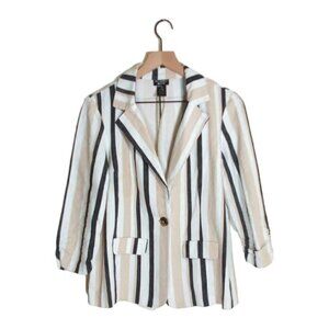 SOHO Apparel Striped Linen Elbow Sleeve Blazer Size M